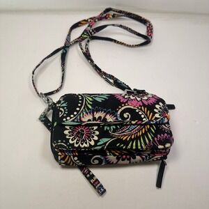 Vera‎ Bradley Wallet Wristlet Crossbody Black Multi Floral Paisley Zip Purse